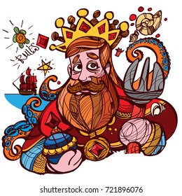 King. A template with fairy-tale characters for creating posters, covers, brochures.