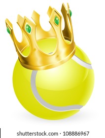 King of tennis concept, a tennis ball wearing a gold crown