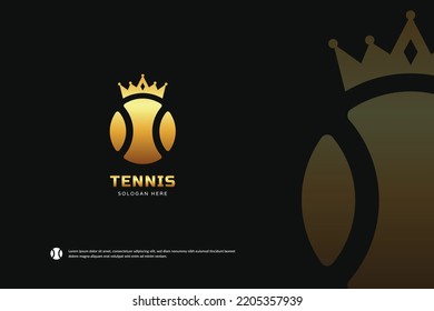 King of Tennis golden logo, Luxury Sport Team Identity vector. Tennis tournament template