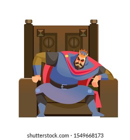 King thinking  Pensive   worried monarch sitting his throne  Responsibility being reign  Set medieval king characters posing in different situations Cartoon style vector isolated illustration
