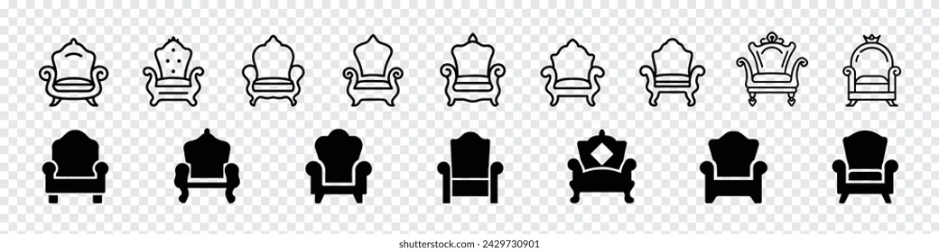 King throne chair icon, throne icon, royal chair, Armchair with crown of king, Throne Outline Icon, King Throne Silhouette svg