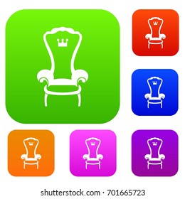 King throne chair set icon in different colors isolated vector illustration. Premium collection