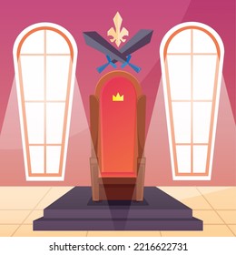 King throne chair with swords inside castle scenario Vector