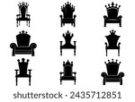 King Throne Silhouette, Royal Throne Chair Vector, Armchair with crown of king.