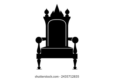 King Throne Silhouette, Royal Throne Chair Vector, Armchair with crown of king.