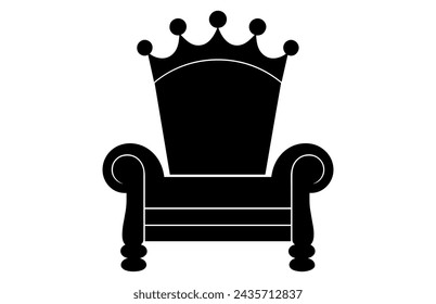 Silueta del trono del rey, silla del trono real Vector, sillón con corona del rey.