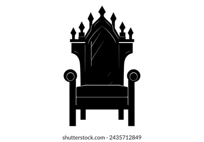 King Throne Silhouette, Royal Throne Chair Vector, Armchair with crown of king.