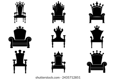 King Throne Silhouette, Royal Throne Chair Vector, Armchair with crown of king. svg