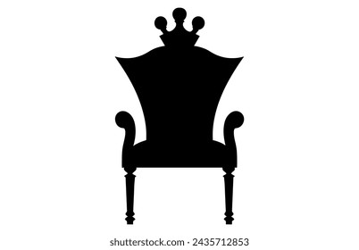 King Throne Silhouette, Royal Throne Chair Vector, Armchair with crown of king.