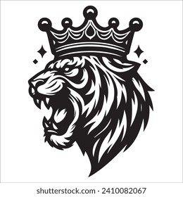 King tiger crown , King Angry Tiger head black and white illustration vector