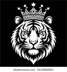 King tiger crown , Tiger crown head black and white vector illustration
