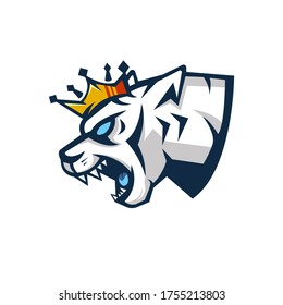 King of tiger mascot logo design with modern illustration concept style for badge, emblem and t shirt printing. Angry Tiger illustration for sport and e-sport team.
