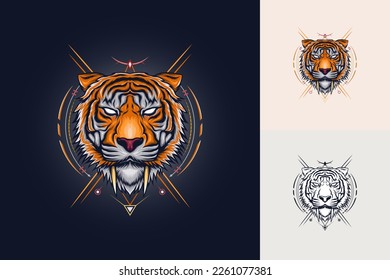 King of tiger with ornament background