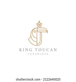 King Toucan Bird Icon Logo Vector With Luxury Line Art Style Illustration Design. Tropical Bird Icon Vector Isolated On White Background.