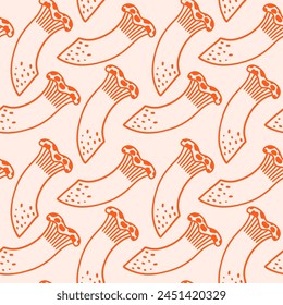 King trumpet mushroom seamless pattern in hand drawn outline style. Cute doodle vector print with eryngi.