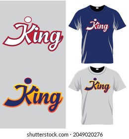 King t-shirt design, king typography vector design on white background with running shape.