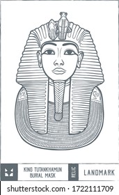 King Tutankhamun Burial Mask Vector illustration - Hand drawn - Out line