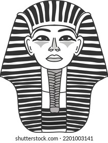 King tutankhamun portrait vector in black and white, the egyptian pharaoh mask
