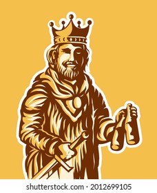 the king with two bottles of beer. Mascot logo