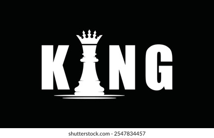 King Typography Logo Text, Chess Crown Design Vector Concept