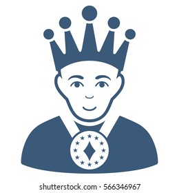 King vector icon. Flat blue symbol. Pictogram is isolated on a white background. Designed for web and software interfaces.