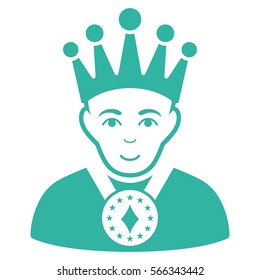 King vector icon. Flat cyan symbol. Pictogram is isolated on a white background. Designed for web and software interfaces.