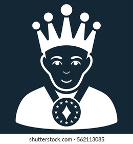 King vector icon. Flat white symbol. Pictogram is isolated on a dark blue background. Designed for web and software interfaces.