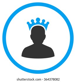 King vector icon. Style is bicolor flat symbol, blue and gray colors, rounded angles, white background.