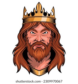 King. Vector illustration of a warrior king. A strong, brave king with a crown on his head.