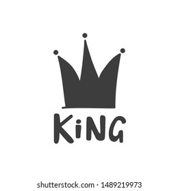 King. Vector lettering. Hand drawn Lettering poster design. Crown drawing.