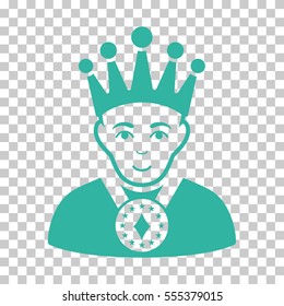 King vector pictogram. Illustration style is flat iconic cyan symbol on a chess transparent background.