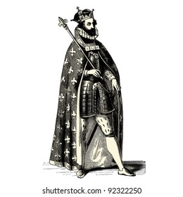 King - vintage engraved illustration - "Costumes anciens et modernes " by Cesare Veccello ed.Firmin-Didot  in 1859 - Paris