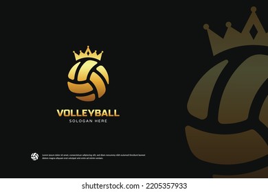 Logo de King of Volleyball golden, vector de identidad del equipo deportivo de lujo. Plantilla para torneo de voleibol