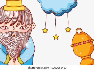 king wearing crown with gold and cloud stars