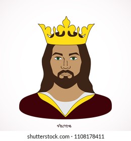 king wearing crown and mantle, cartoon vector illustration isolated in white background. 