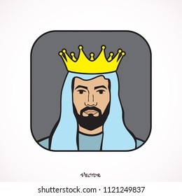 king wearing crown and mantle, cartoon vector illustration isolated in white background. 
