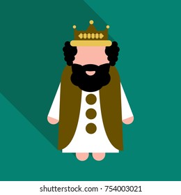 king wearing crown and mantle, cartoon vector illustration isolated in white background. king tall and fat old white skinned, kind and happy