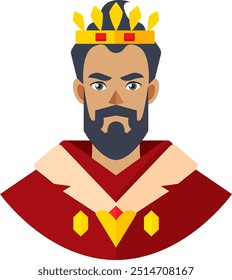 A king wearing a crown and royal robe