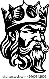 A king wearing a medieval crown head mascot face icon illustration
