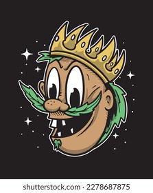 King of Weed with leaf mustache vector illustration