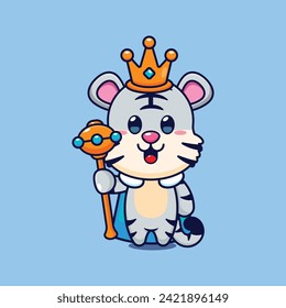 King white tiger cartoon vector illustration. 