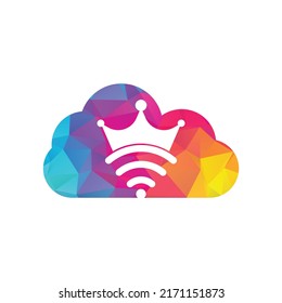 King Wifi cloud shape concept Logo template Vector. Crown and wifi vector logo template.