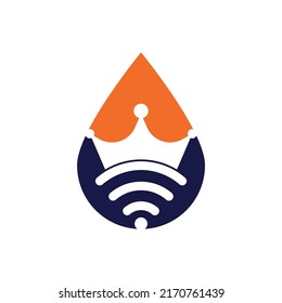 King Wifi drop shape concept Logo template Vector. Crown and wifi vector logo template.	
