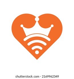 Concepto de forma cardíaca King Wifi modelo Vector de logotipo. Plantilla de logotipo de vectores de corona y wifi.