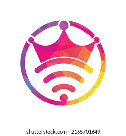 Vector de la plantilla del logotipo de King Wifi. Plantilla de logotipo de vectores de corona y wifi.