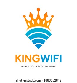 Plantilla del logotipo del vector wifi de King. Este diseño usa el símbolo de la corona.