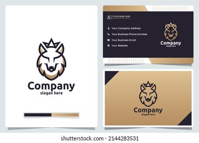 king wolf , crown , logo design and business card