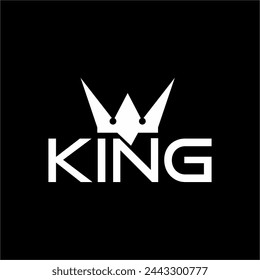"King" word design with illustration of king crown symbol.