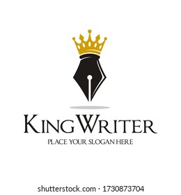 King Writer Vector Logo Template. This Design Use Crown Symbol. Suitable For Author. 