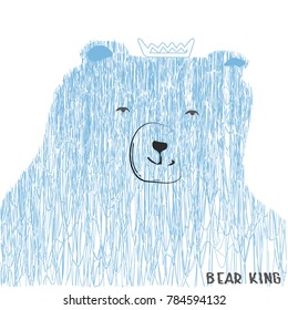 King-bear, drawing by hand, cartoon
